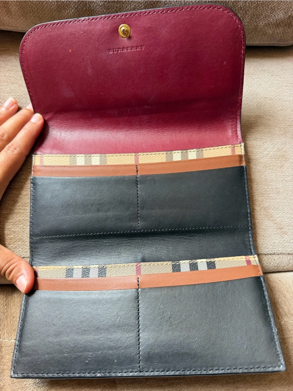 Burberry Cognac Pebbled Leather Wallet